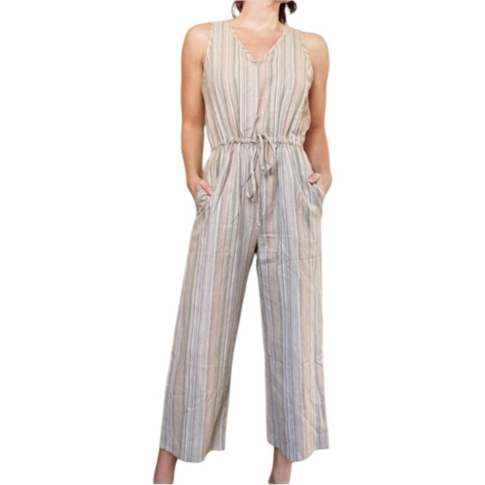 Anthropologie DREW Striped Linen‎ Sleeveless Jumpsuit